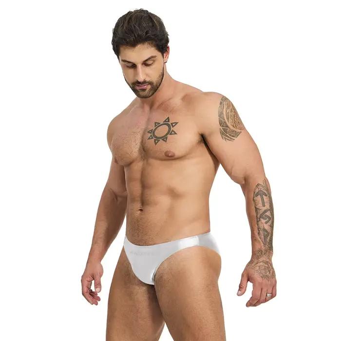 Amoresy-Short de plage pour homme, slip de bain taille basse, brillant, extensible, super lisse, res