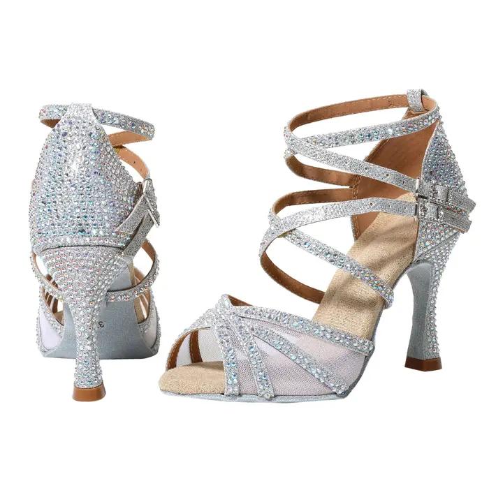 Nouvelles chaussures de danse latine pour femmes adultes, talon de 7.5cm avec semelle souple cloutée