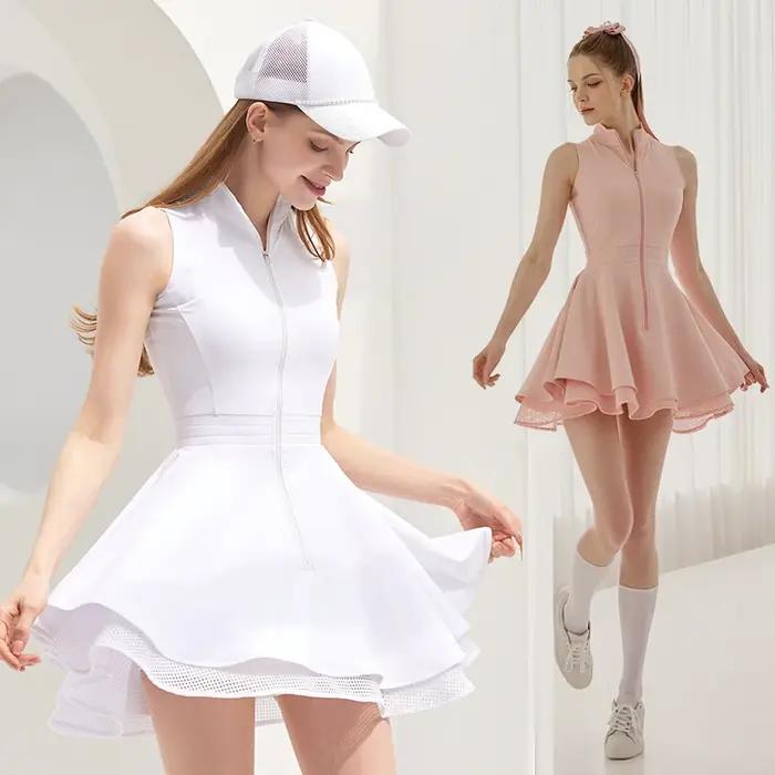 Robe sans manches pour femmes mode tennis golf dentelle séchage rapide fermeture éclair semi-automatique robes minces sport Jersey jupe occasions spéciales
