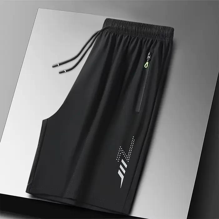 Short de Sport en soie glacée pour homme, grande taille, respirant, à séchage rapide, avec cordon de