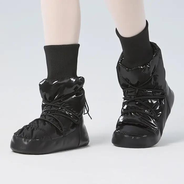Bottes de ballet montantes chaudes pour femmes et filles - Poignets élastiques noires pour ballerines d'hiver