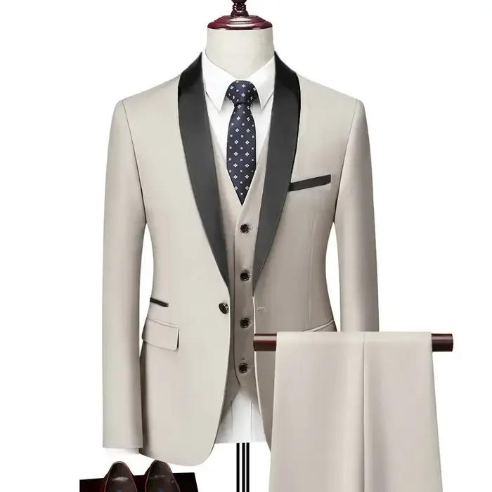 Ensemble de costume noir à revers pour hommes, manteau, gilet, pantalon/affaires pour garçons d'honn