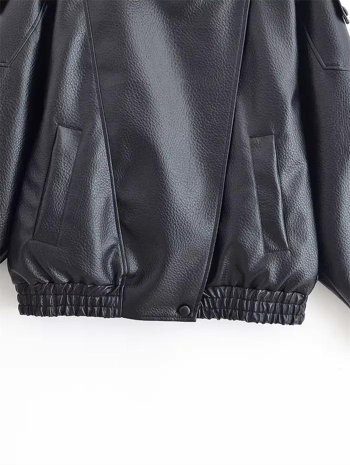 Veste femme automne 2025 nouveau noir à manches longues galets Faux cuir veste moto Style personnali