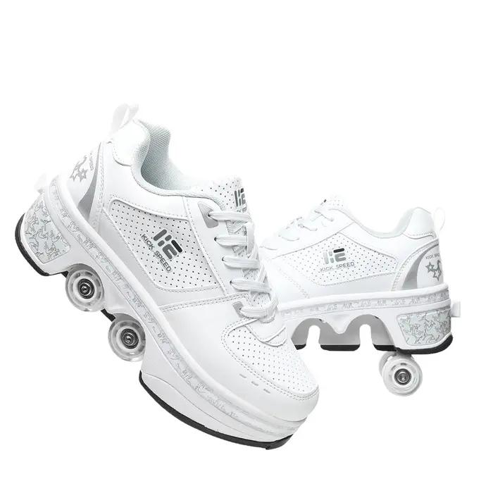 Chaussures de patins à quatre roues unisexes, baskets Parkour décontractées à déformation, patins po
