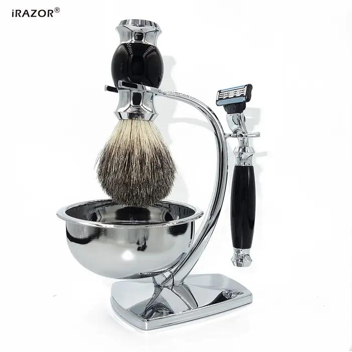 IRAZOR luxe classique 4 en 1 hommes Kit de rasage coffret cadeau avec nettoyage du visage brosse à c