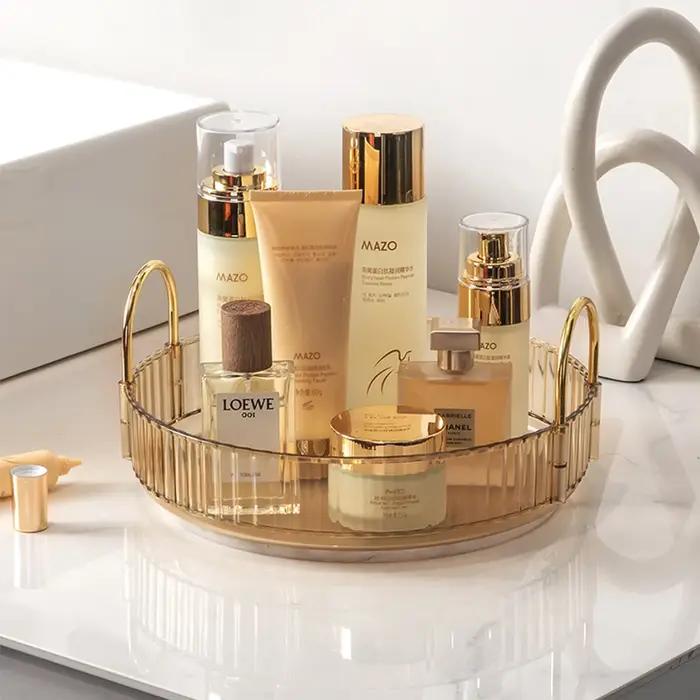 Commode de maquillage rotative pour vanité, commode cosmétique transparente de grande capacité pour