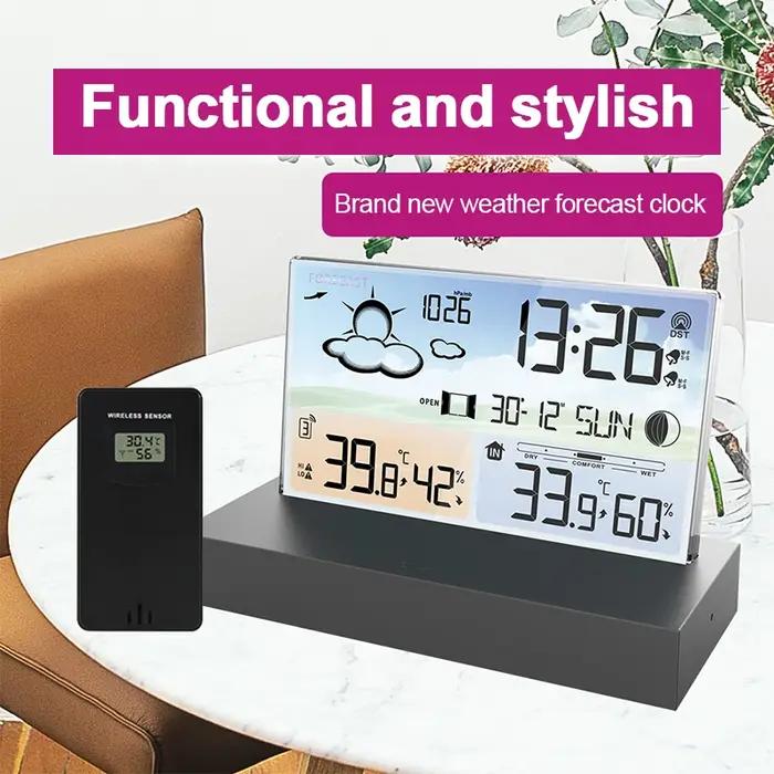 Station météo numérique multifonctionnelle, réveil, capteur de température intérieure et extérieure,