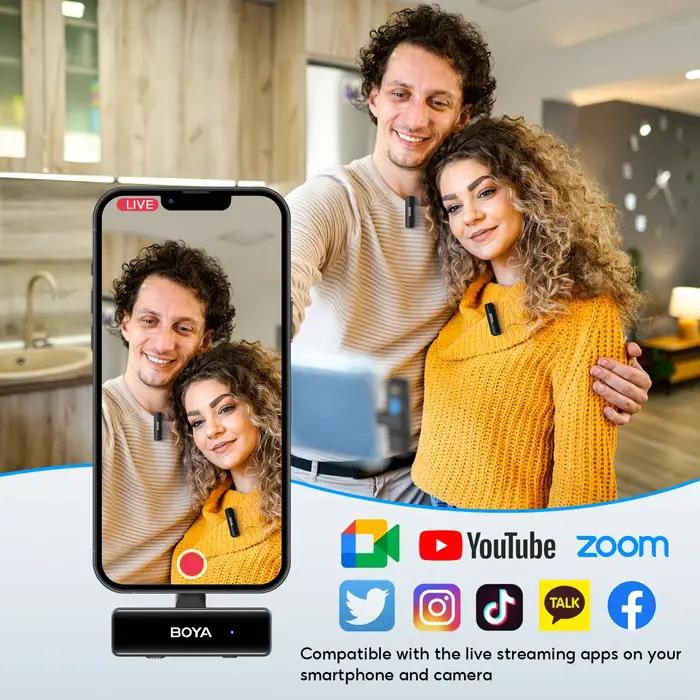 BOYA BOYALINK-Microphone Lavalier sans fil, pour iPhone, Android, appareil photo reflex numérique, Y