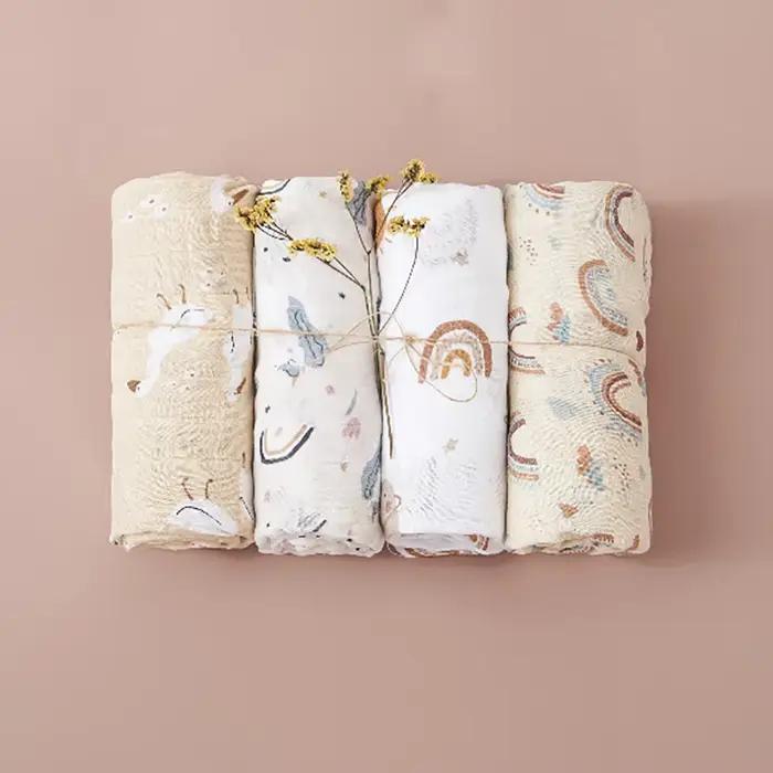 Couverture d'emmaillotage en mousseline pour bébé, serviette de bain douce pour nouveau-né, coton de