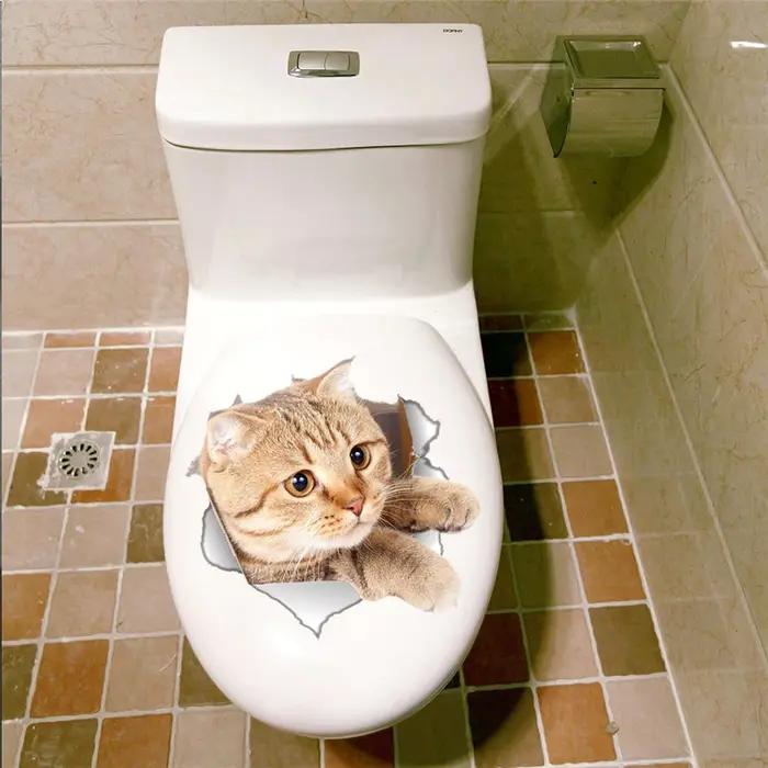 Autocollants de toilettes en 3d, trous vifs, amusants, pour chat, chien, décoration de la maison, St