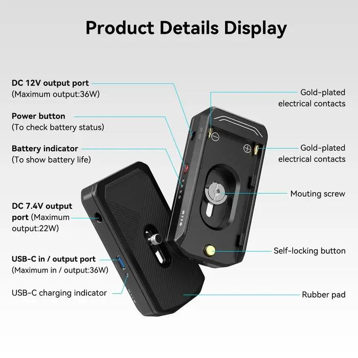 SmallRig NP-F batterie adaptateur avancé plaque de montage DC 7.4V 12V double sortie USB-C Interface