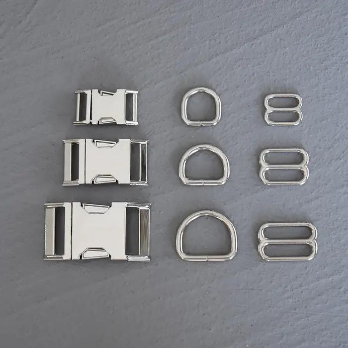 1 ensemble de 3 pièces de quincaillerie métallique pour sangle (15mm/20mm/25mm) : anneau en D, ajust