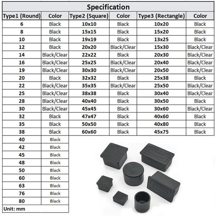 Embouts de pieds de chaise de Table en PVC, capuchons de protection de sol, antidérapants, carrés, e
