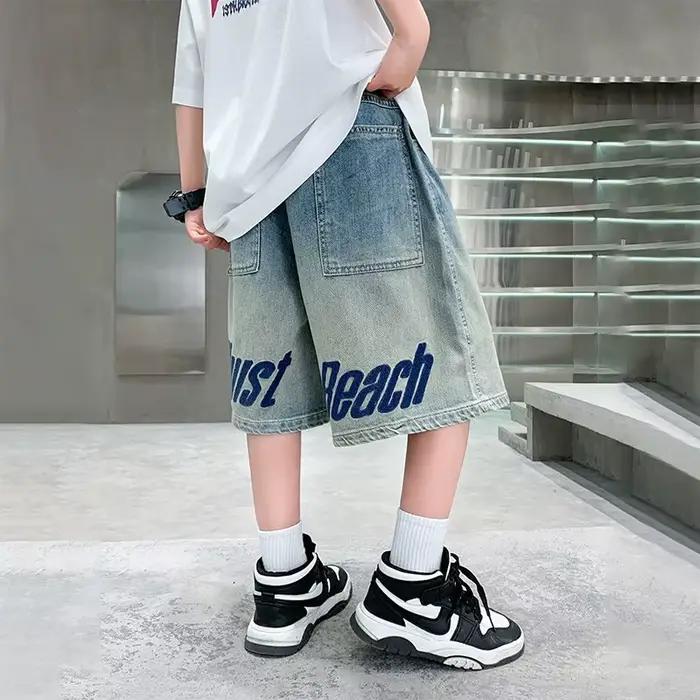 UNITIM – short d'été en coton pour garçons, avec imprimé lettres, short en jean élégant pour enfants