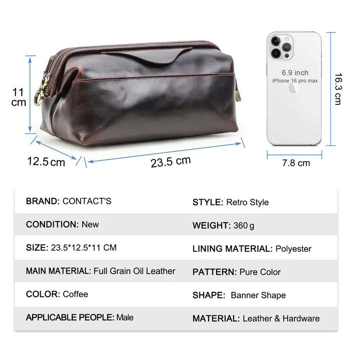 CONTACT'S sacs de rangement de câbles en cuir véritable pour hommes pochette de câble de voyage poch