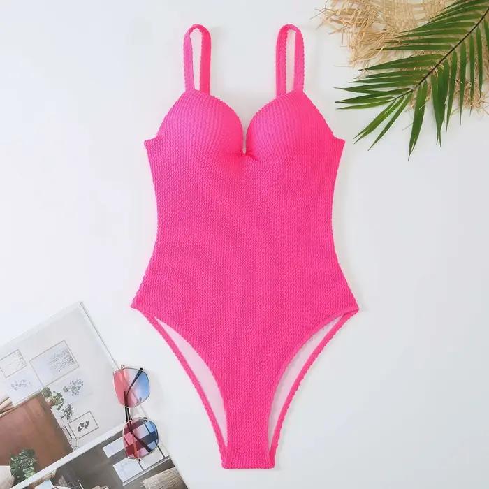 Maillot de bain une pièce push-up 2026 pour femme, couleur unie, combinaison de bain, tenue de plage