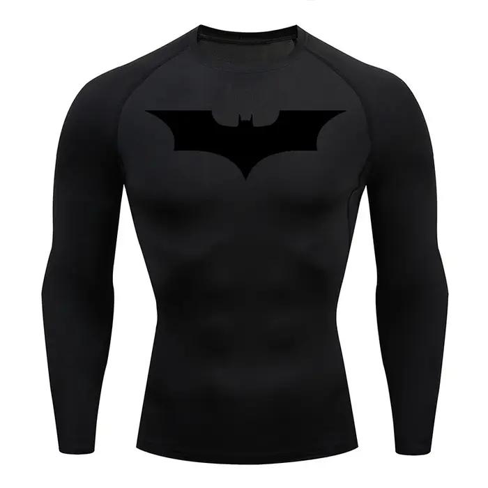 Chemise compression manches longues imprimée chauve-souris homme entraînement gym course rapide