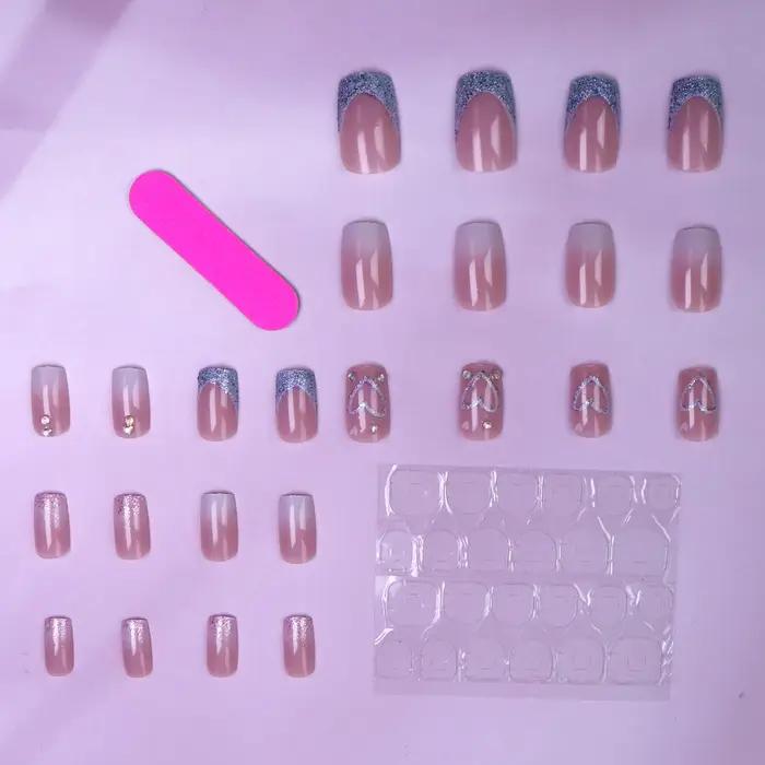 24 pièces ongles d'amour courts français dégradé avec 1 Gel de gelée et 1 lime à ongles-pour fille m