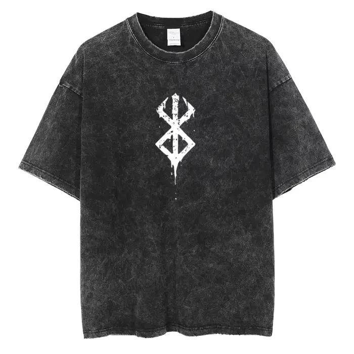Anime Berserk Logo graphique imprimé t-shirt hommes femmes Vintage Manga T-shirts lavé coton t-shirt