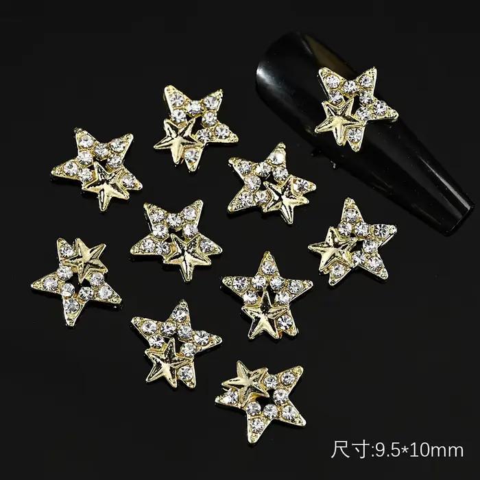 10 pièces 3D argent pentagramme étoile Nail Art alliage strass luxe métal étoile breloques ongles bi