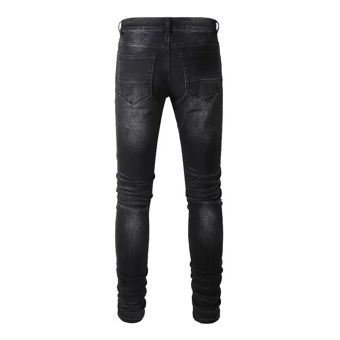 Jean de motard plissé rouge craquelé pour hommes, Streetwear, pantalon en Denim extensible, slim, ef