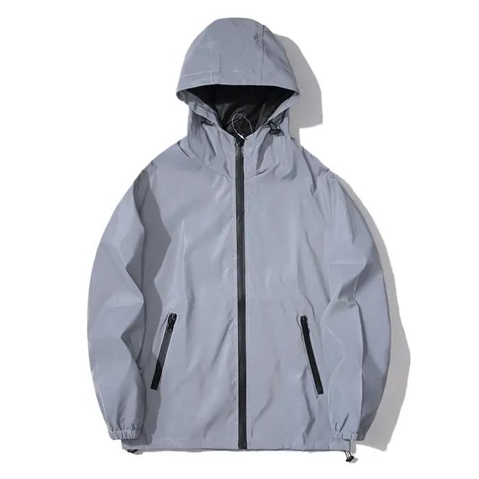 Vestes réfléchissantes de nuit pour hommes, coupe-vent en Double tissu, à capuche, Hip Hop, danseuse