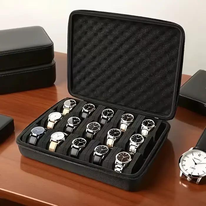 Boîte de rangement de montre avancée à 15 fentes avec vitrine élégante pour bijoux et accessoires à offrir pour collectionneurs montres et bijoux occassions spéciales