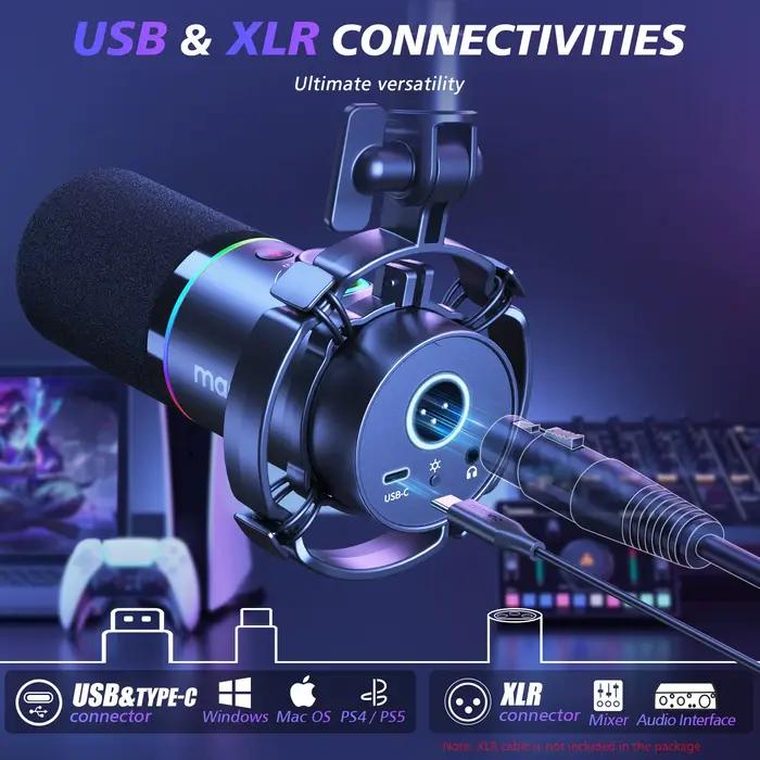 Microphone dynamique Maono PD200XS XLR/USB double mode, micro pour podcast avec logiciel Maonolink e