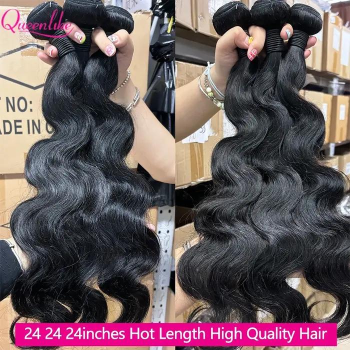 Queenlike 24 24 24 pouces corps vague paquets cheveux humains 12A brésilien cheveux bruts armure fai