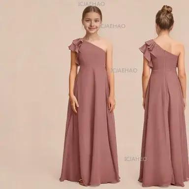 Robe de demoiselle d'honneur élégante pour filles, robe chic asymétrique en mousseline de soie pour