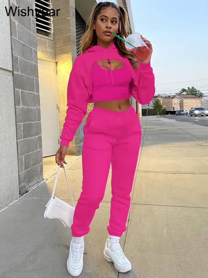 Ensemble de survêtement 3 pièces pour femme sweat à capuche en velours pantalon de survêtement en émail Y+ jogging de sport tenue d'hiver automne activité sportive mode confort durable