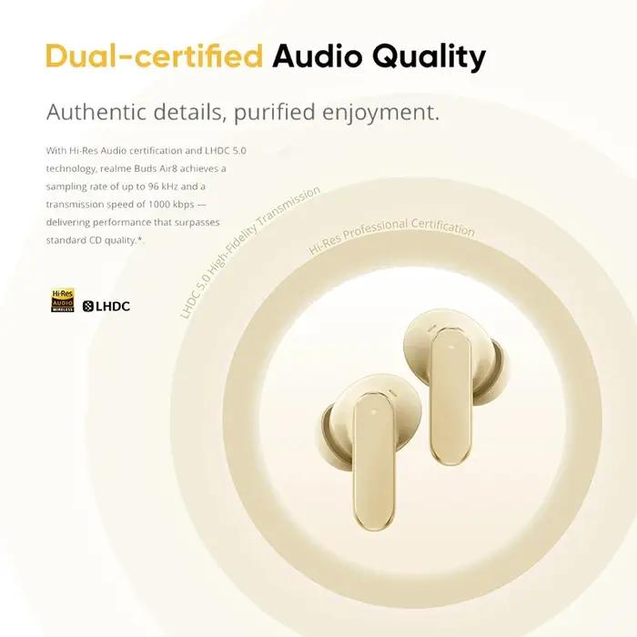 Version Globale realme Buds Air 8, Écouteurs sans fil Bluetooth 5.4 avec réduction de bruit ultra-pr