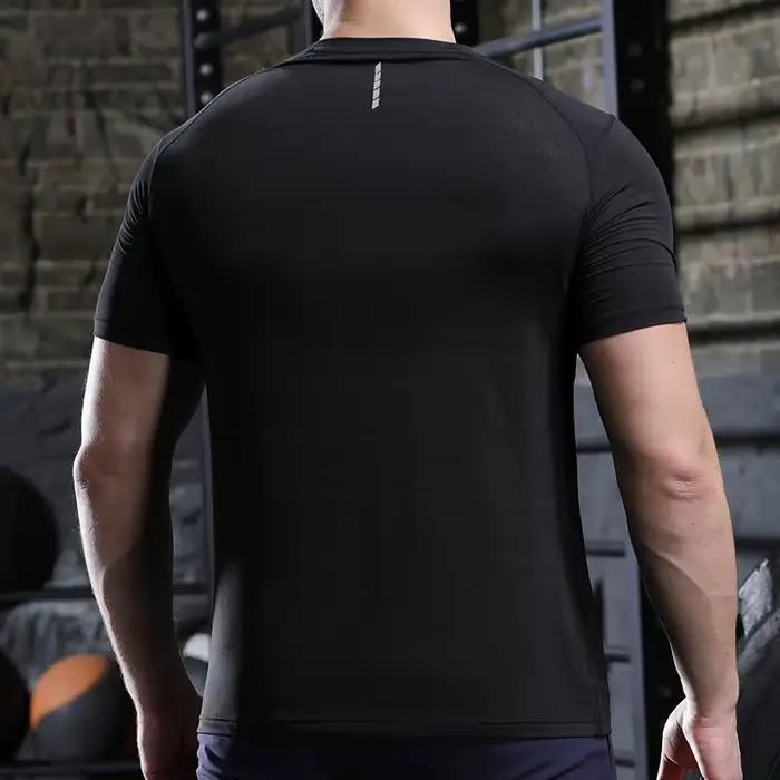 Hommes mince glace soie hauts course à manches courtes sport T-shirt gymnase Fitness entraînement mu
