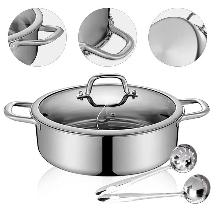 304 acier inoxydable Shabu Shabu diviseur double face cuisson soupe marmite avec couvercle
