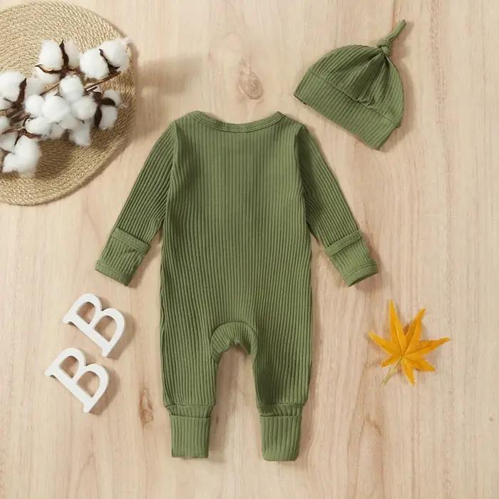 Combinaison pour nouveau-né garçon unie côtelée avec barboteuse et chapeau pour automne douillet nourrissons en bas âge sorties familles occasions spéciales
