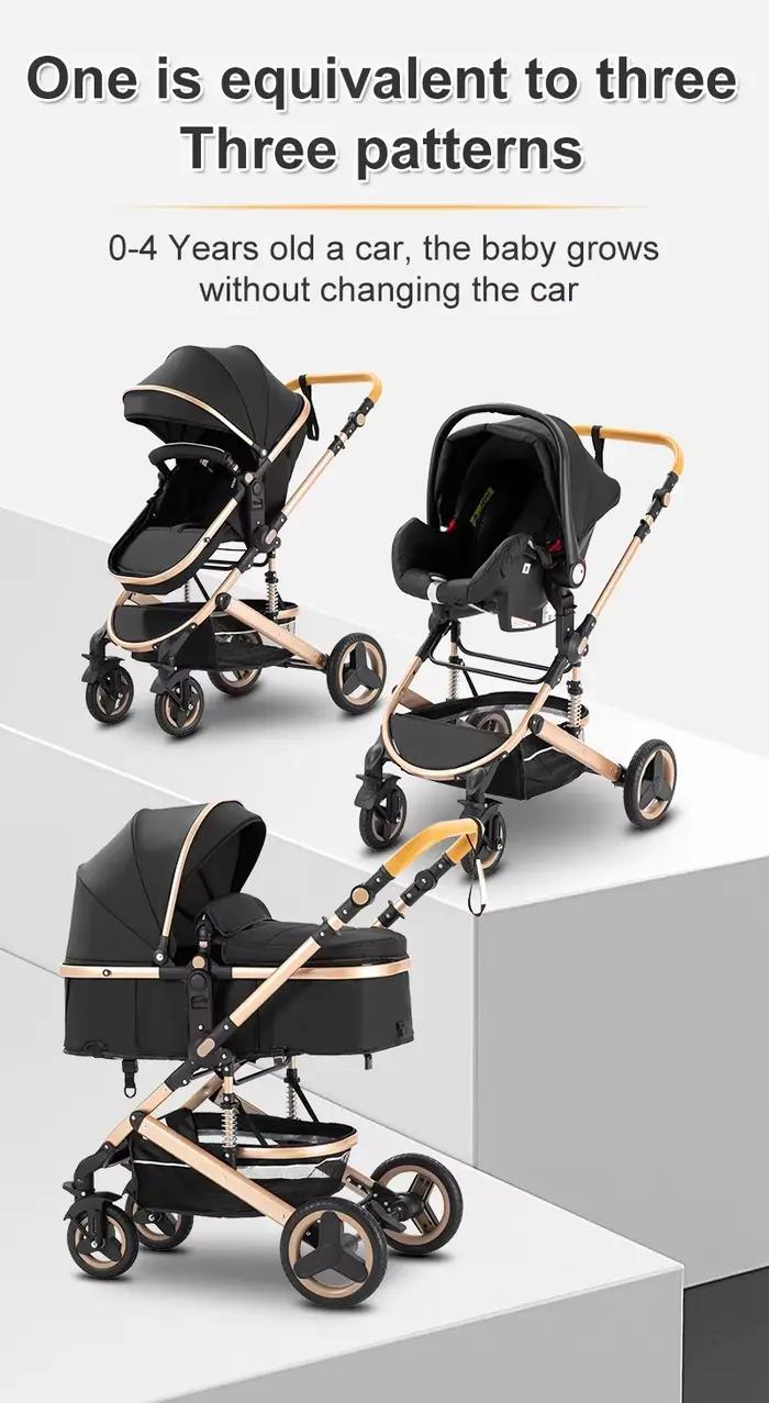 Poussette bébé 3 en 1 tout-terrain - Pneus entièrement en caoutchouc - Sac à langer/housse de pluie/