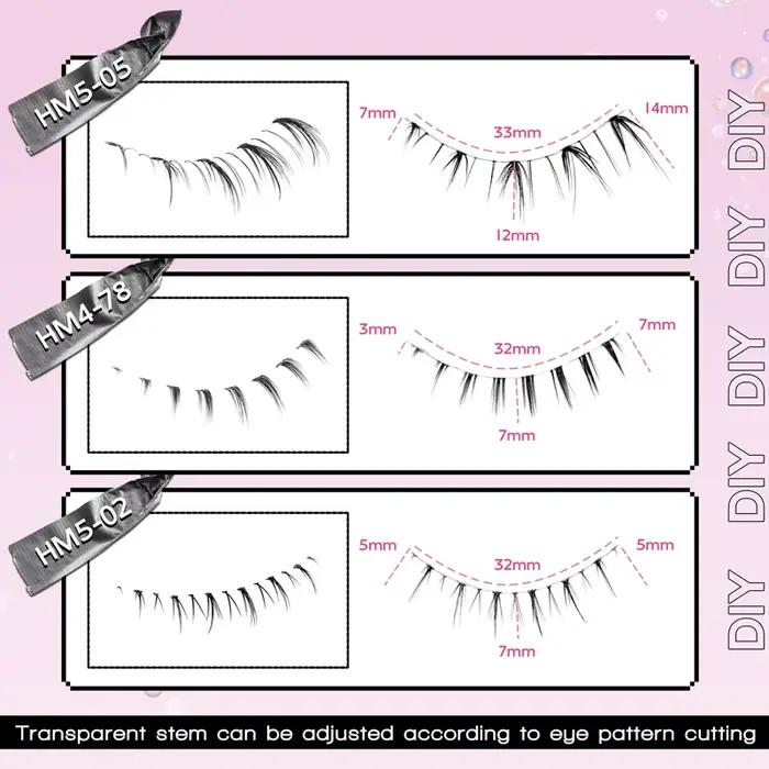 10 paires de cils inférieurs Manga, bande transparente, vaporeux, petite flamme sous les yeux, maqui