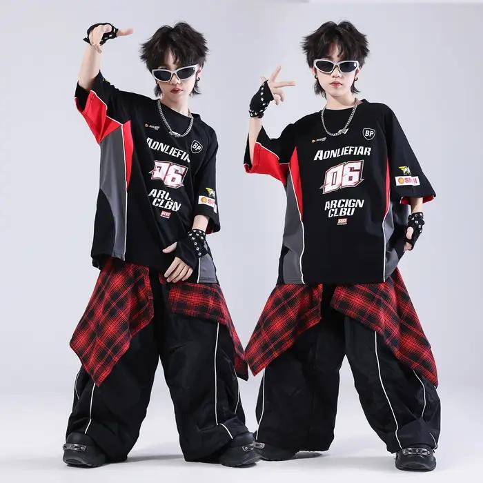 Ensemble de vêtements pour enfants, t-shirt et short, style hip-hop, jazz, danse, pour garçon et fil