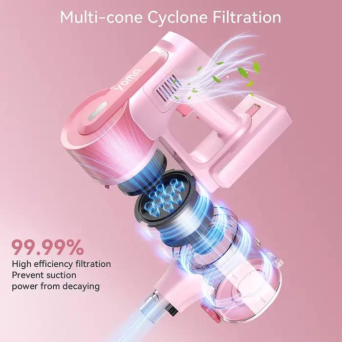 YOMA-Aspirateur balai sans fil, aspirateur sans fil, déterminer les poils d'animaux, sol dur, rose,
