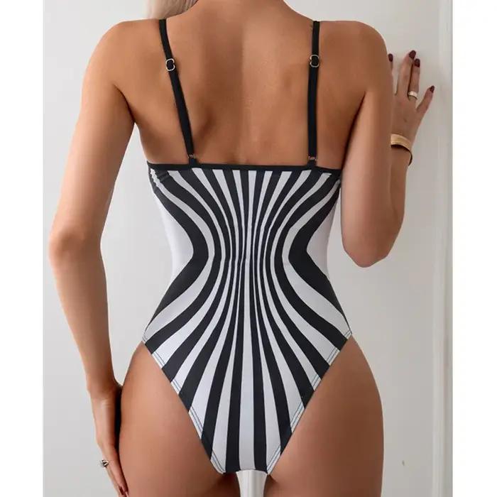 Maillot de bain été rayé sexy femme une pièce push up natation piscine fermé 2026