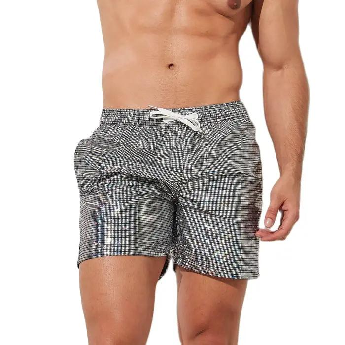 Planche de plage homme short de bain hommes maillots de bain argenté brillant surf troncs boxeurs Fa