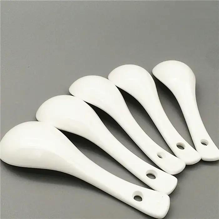 Cuillère à soupe en céramique 14cm, vaisselle japonaise blanche en os de chat porte-bonheur en porce