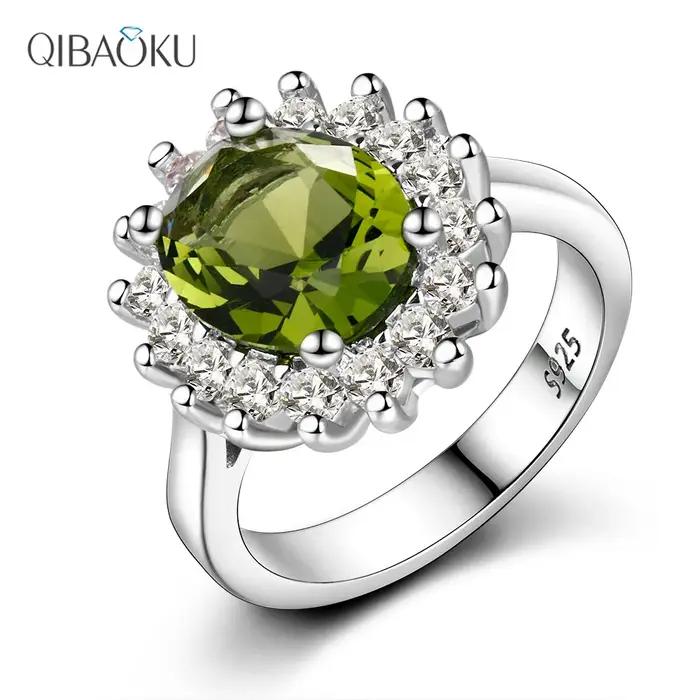 Bague rétro en argent pour femmes, bagues à fleurs avec pierres péridot brillantes, marque de luxe,