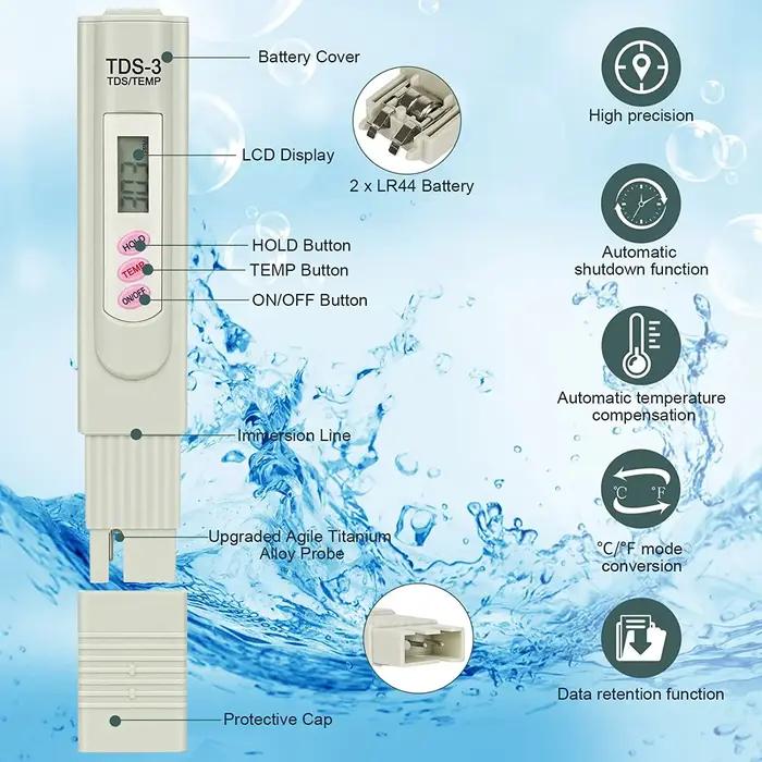Testeur d'eau numérique TDS, stylo de qualité de l'eau PPM, plage de mesure 0-9999 PPM, idéal pour l