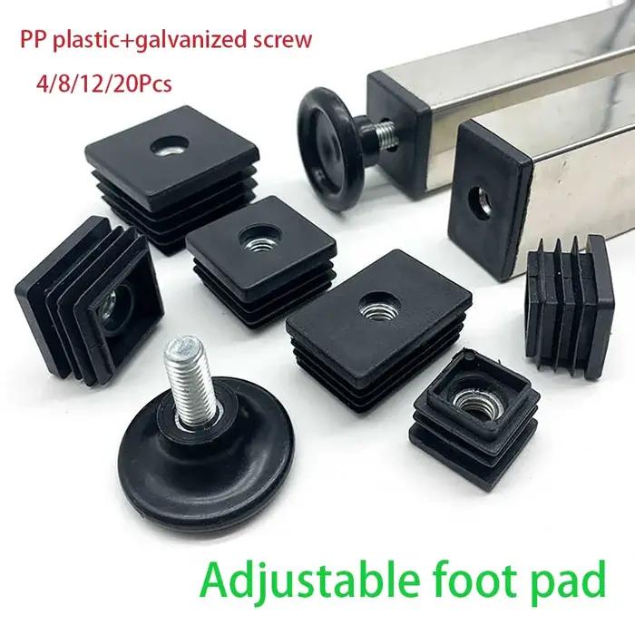 Coussinet de pieds réglable carré/rond en plastique PP M8 M10, 4 pièces, pour Table, chaise, meubles