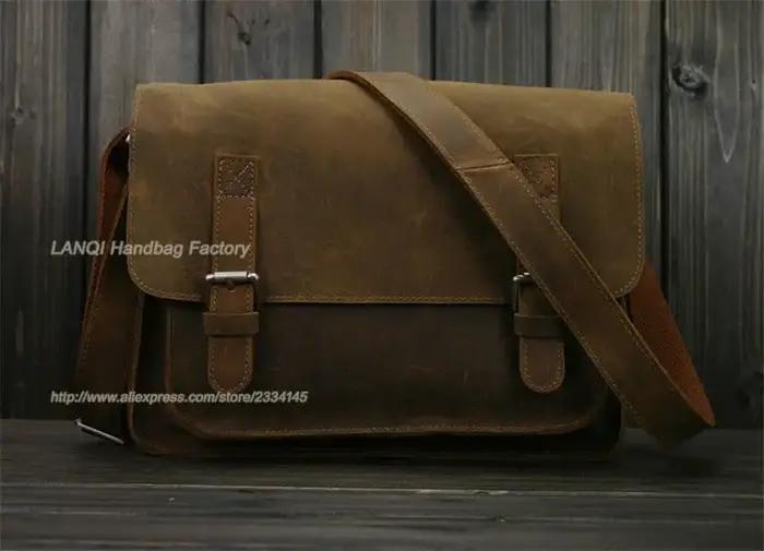 Sac à bandoulière Vintage en cuir de cheval fou pour hommes, sacoche en cuir véritable pour loisirs,