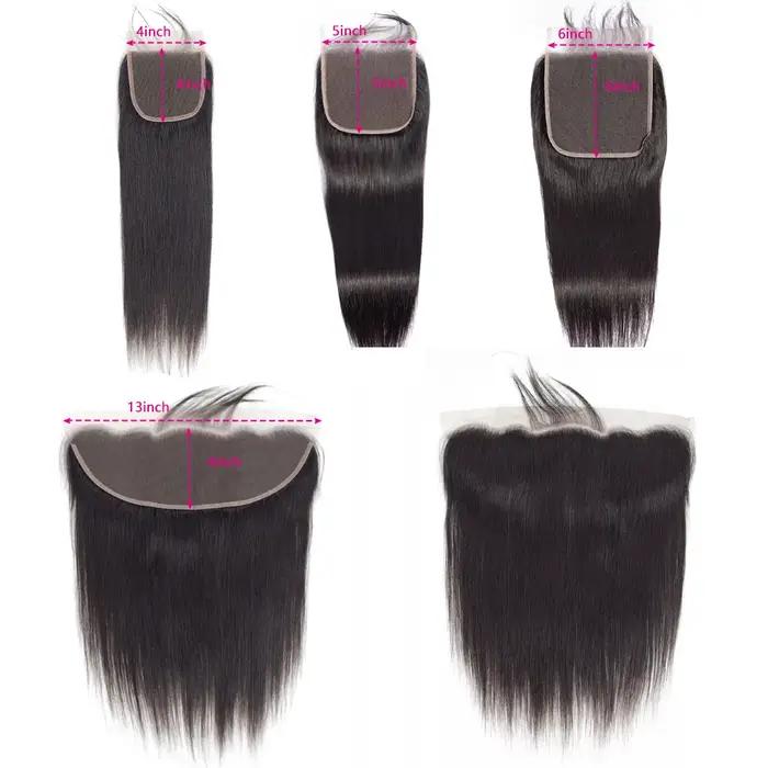 30 40 pouces paquets de cheveux humains droits avec fermeture 5x 5/6x6 paquets bruts brésiliens 100%