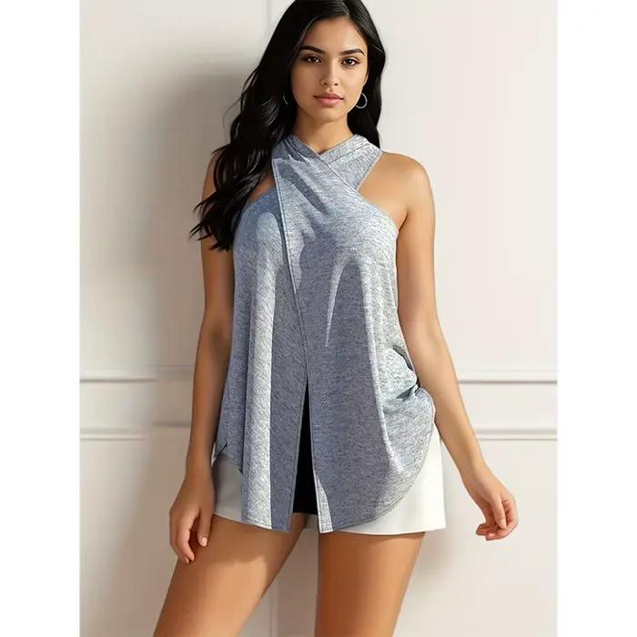T-shirt sexy pour femmes, grande taille, nouveau modèle d'été, col suspendu, coupe ample, irrégulièr