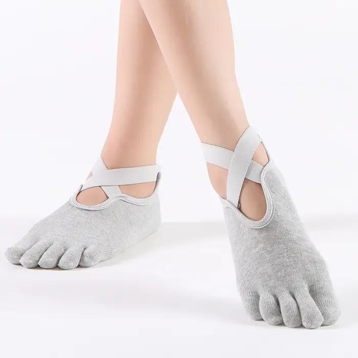 Chaussettes de Yoga antidérapantes à cinq orteils pour femmes, chaussettes de Pilates, protection du