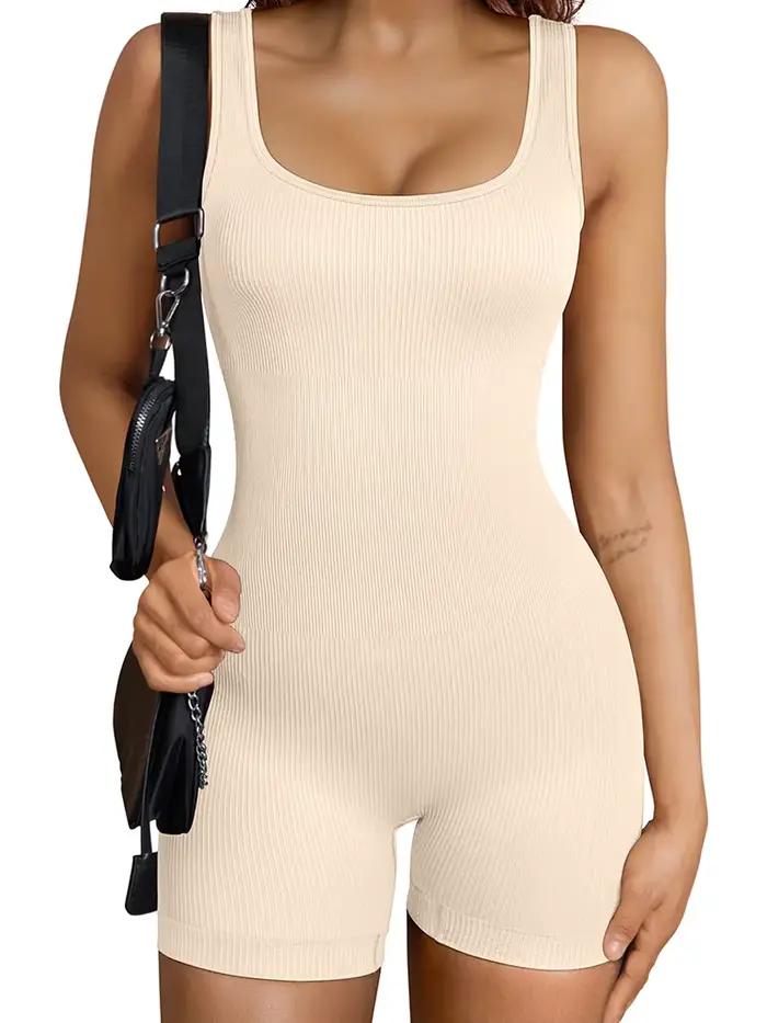 Combinaison de Yoga sans couture pour femmes, col en U, sans manches, élastique, séchage rapide, vêt